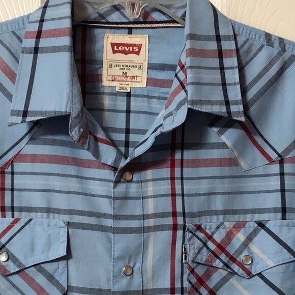 Mens Levi Pearl Snap Shirt Long Sleeve Size Medium Blue - Picture 4 of 6